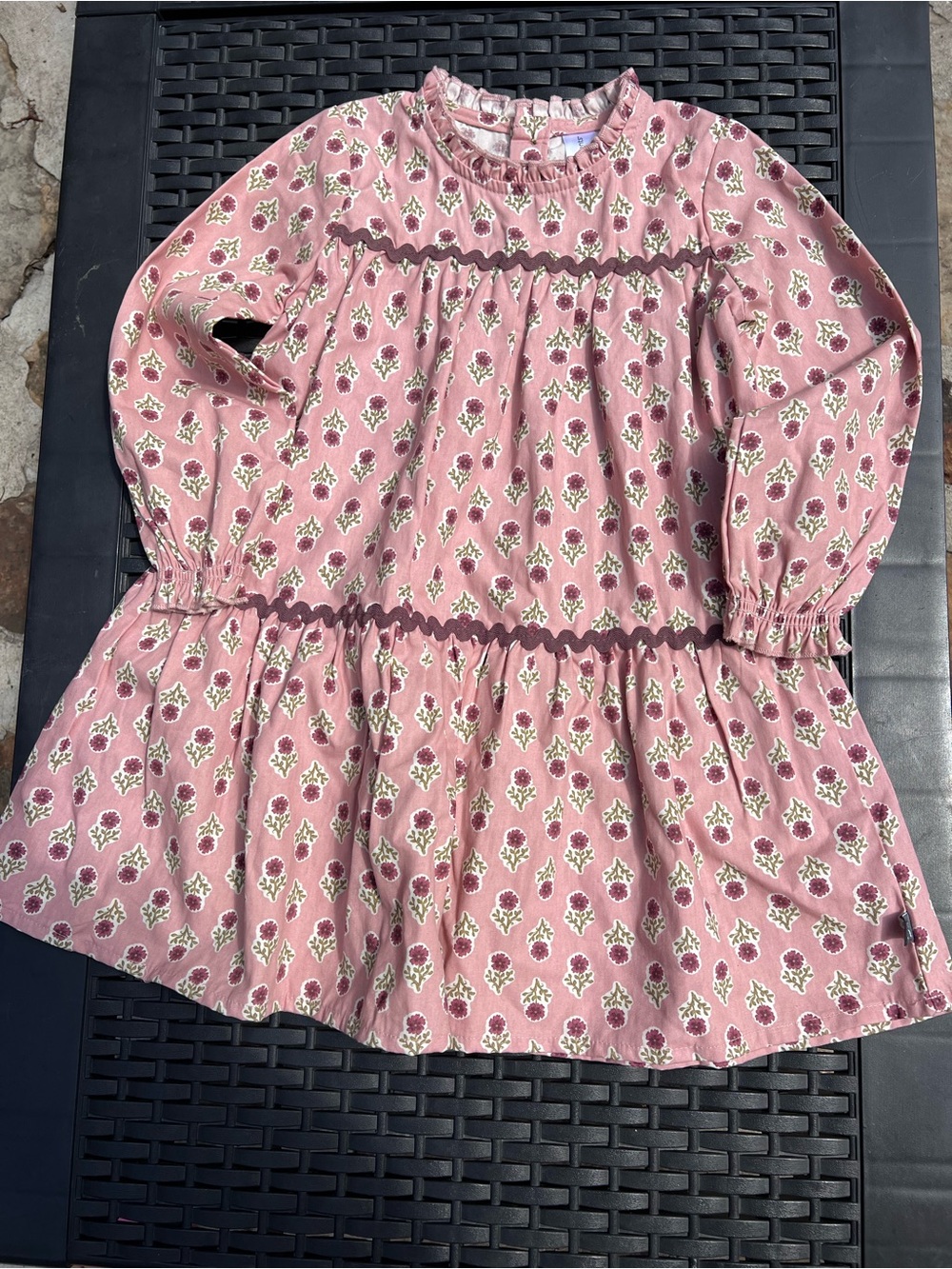 Girls' Dusty Pink Floral Ruffle Tiered Long-Sleeve Dress Top